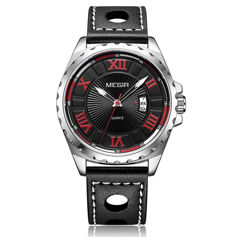 

Stainless Steel Luminous Quartz Wristwatch Waterproof Leather Band Megir Watch