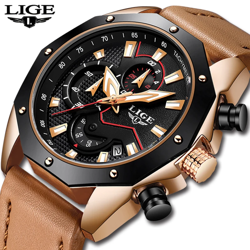 

LIGE 9886 New Design Fashion Brand Watches Mens Leather Sport Date Chronograph Quartz Watch Male Gifts Clock Relogio Masculino, N/a
