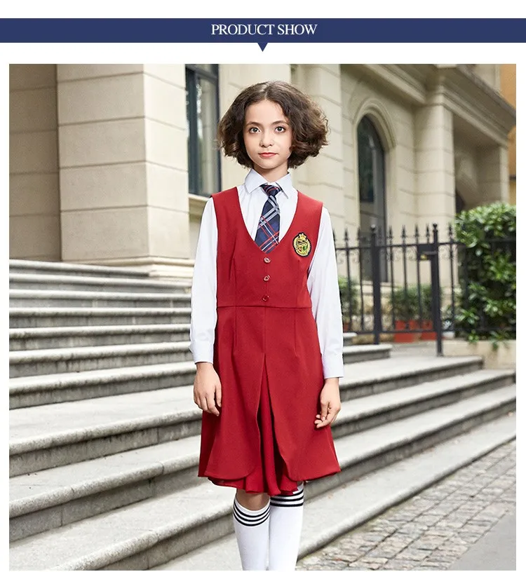 Cotton Red School Uniform Pinafore For 