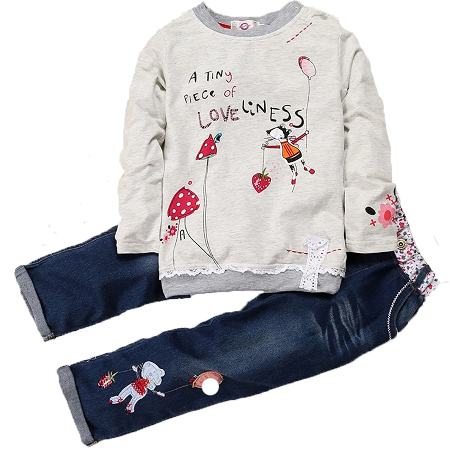 Thrivqyaf Little Girls 2pcs Rabbit Print Top+Legging Outfit Sets with Pockets