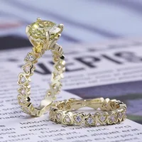 

CAOSHI Luxury Female Zircon Ring Sets Crystal Bridal Ring Promise Wedding Engagement Heart Gold Rings Set