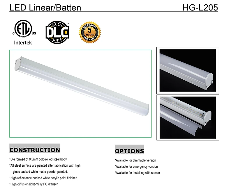 ETL DLC emergency battery back up motion sensor 2ft 4ft 8ft Led Light fixture