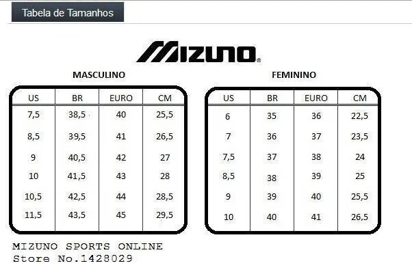 mizuno size table