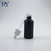 Essential oil e liquid empty cosmetic serum packaging 30ml matte black glass dropper bottles with plastic cap