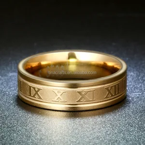 Golden stainless steel roman numerals ring for men and women