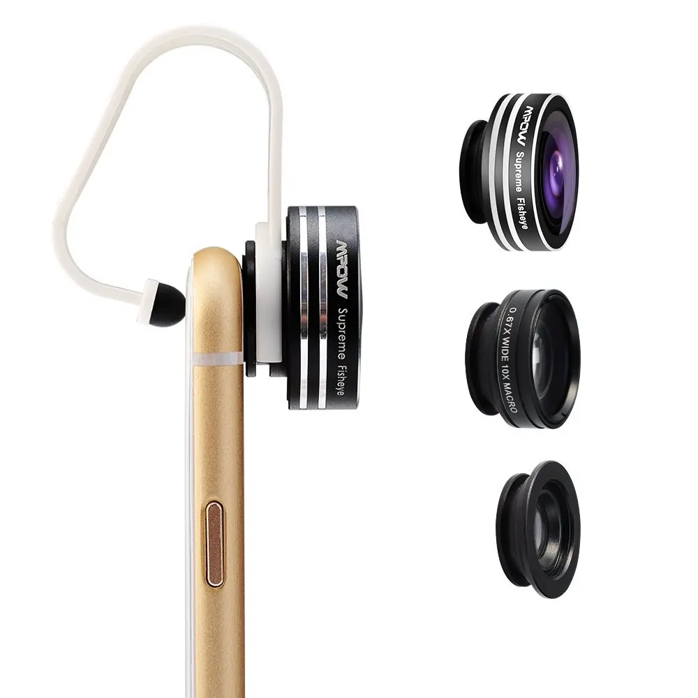 3 in 1 Clip-On 180 Degree Supreme Fisheye + 0.67X Wide Angle + 10X Macro Lens for Apple iPhone 6S/6/5S/iPad/Android