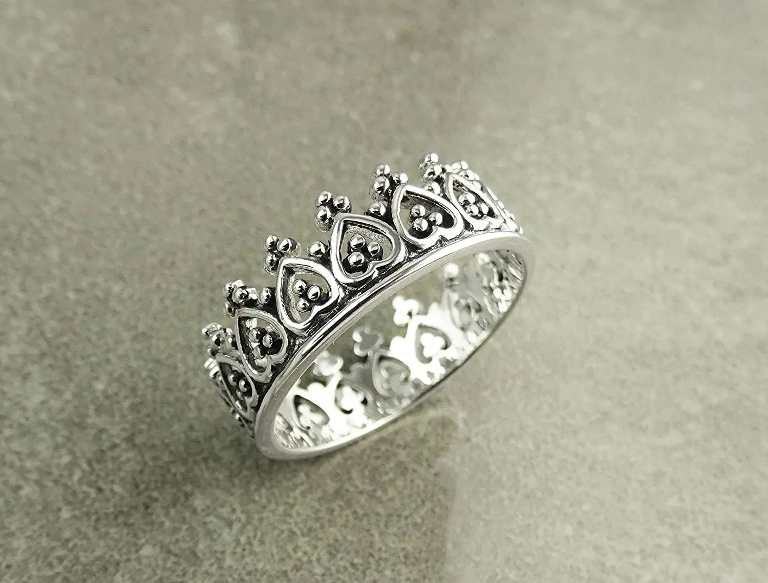 10k White Gold Sweet 15 Anos Band Imperial Queen Quinceanera Crown Ring