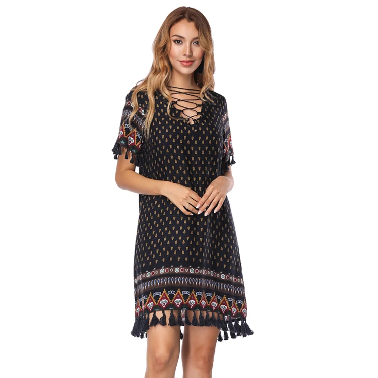 

Women Vintage Ethnic Style Printed Loose Casual Boho Dress