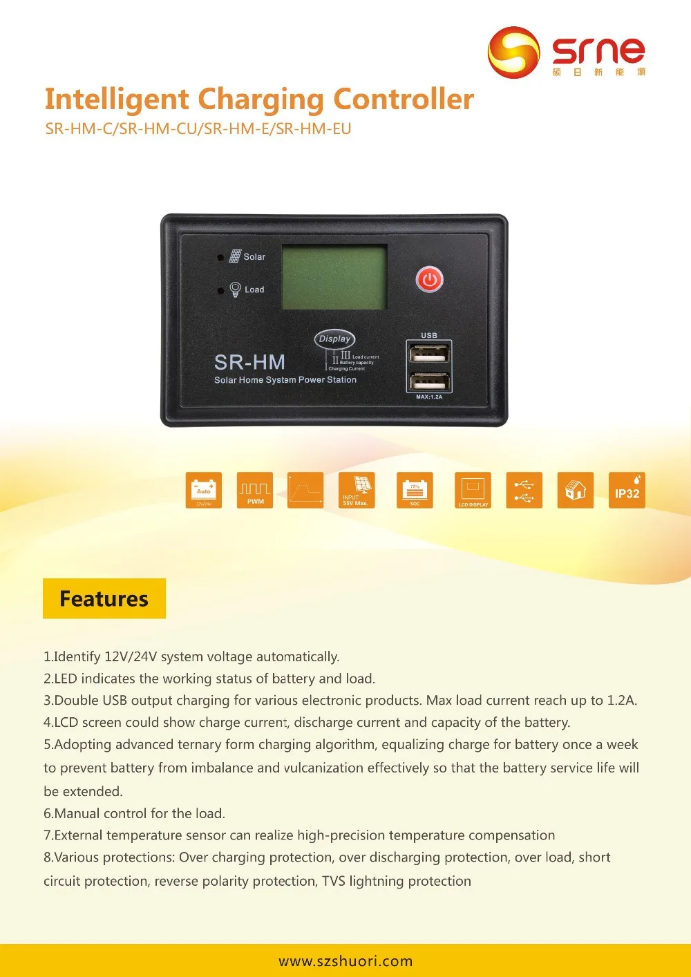 Hm Cu Lcd Screen And Two Usb Outputs Easy Install Solar Charge Controller For Portable System And Home Use Buy Usb Port Support Iphone Ipad Andriod