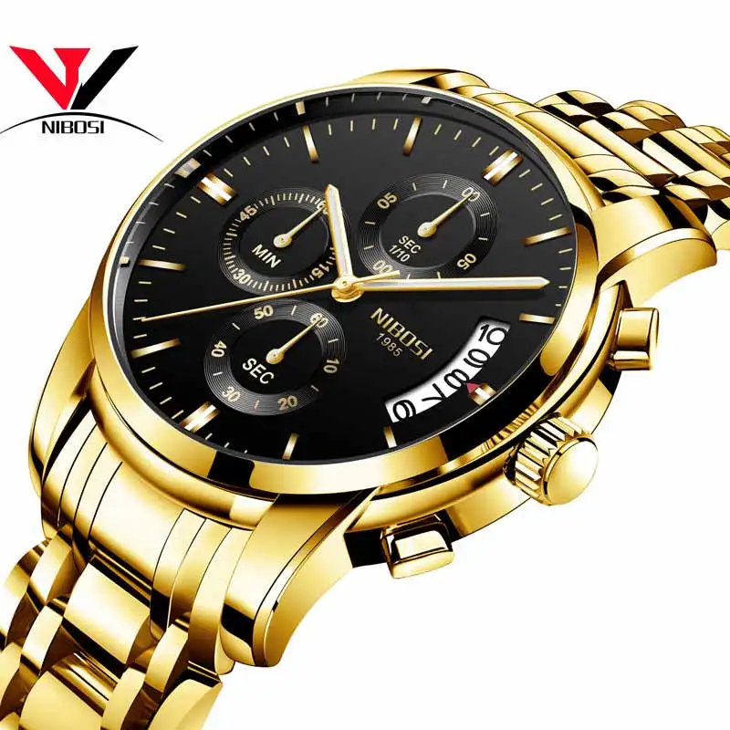 

Relogio Masculino NIBOSI Men's Watches Luxury Brand Quartz Stainless Steel Clock Chronograph Gold Watch Man Reloj Cronografo, N/a