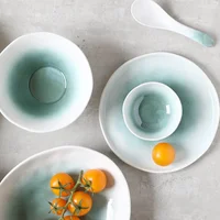 

[milu]Ceramic Jadeite Green Un-glazed Hand Kneaded Irregular Tableware Set