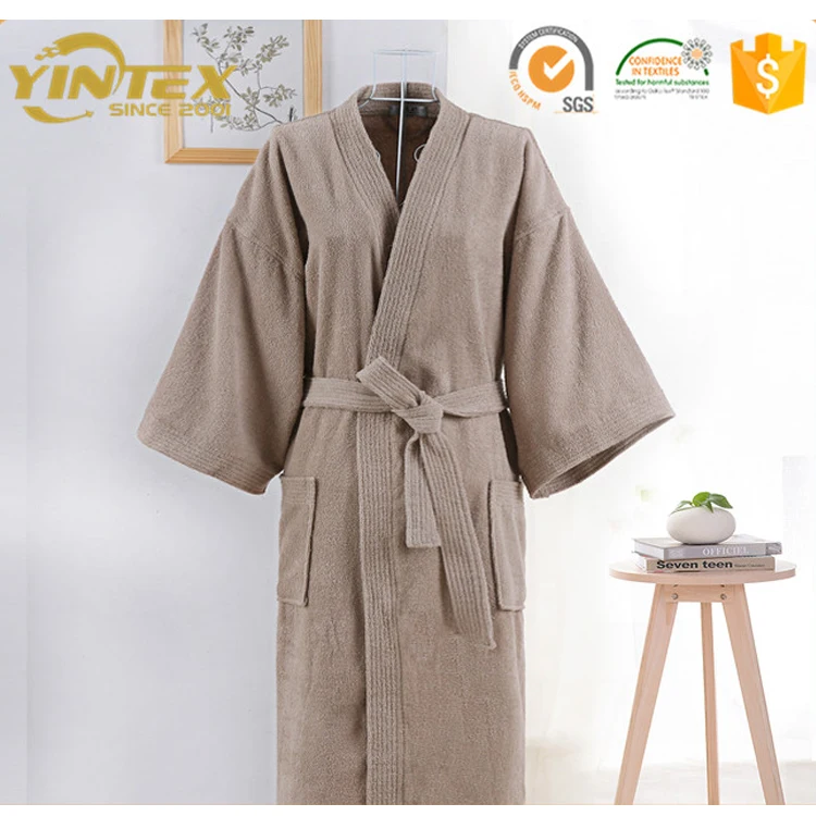 Organic Cotton L//XL Size Terry Towelling Bath Robe 550 gsm Unisex Natural Brown
