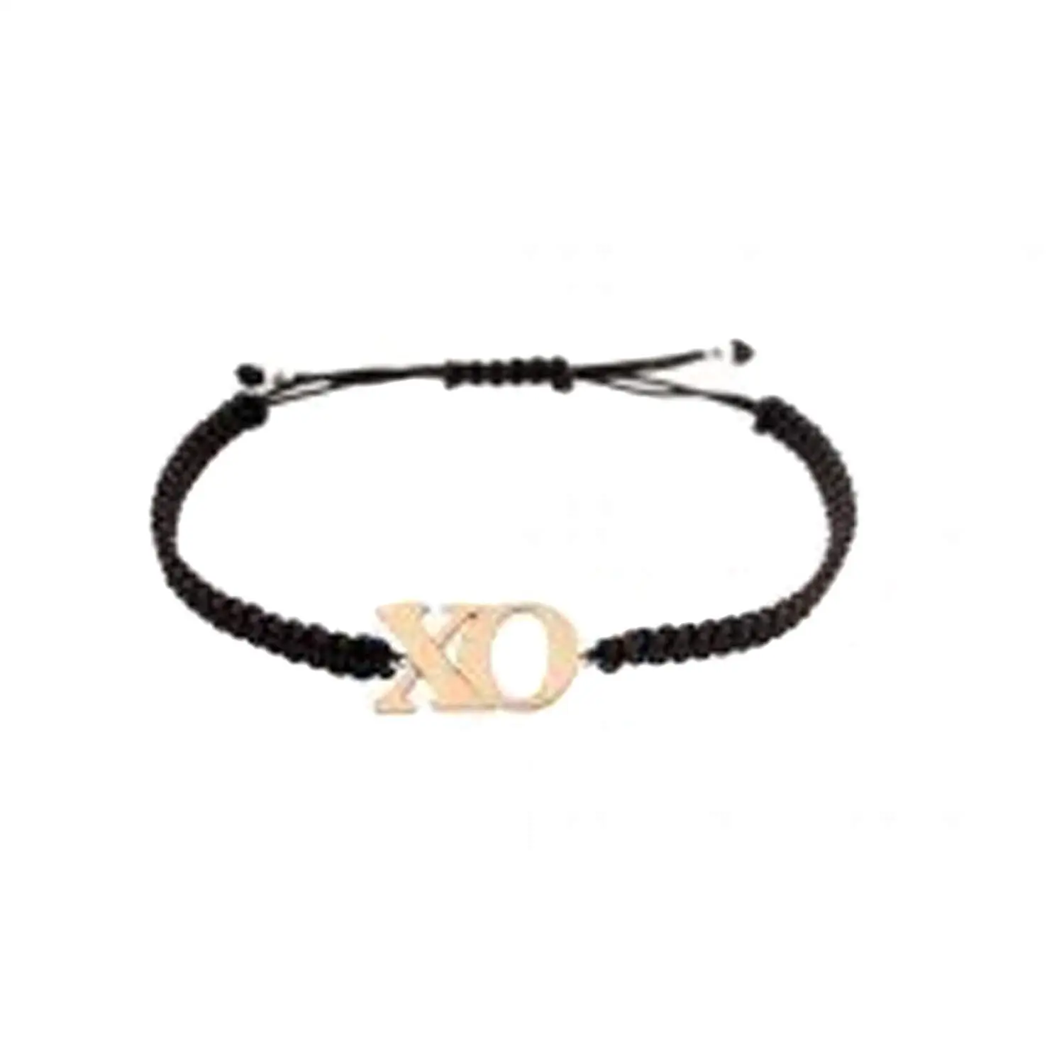 Lori Bonn Gold Plated Silver "Kisses & Hugs" Black Macrame Charm Bracelet With "X & O", 7.5" Adjustable