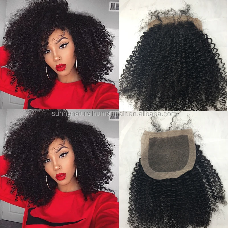 

silk base kinky curly closure afro curly silk top closures malaysian hair curly human hair closures for black women, N/a