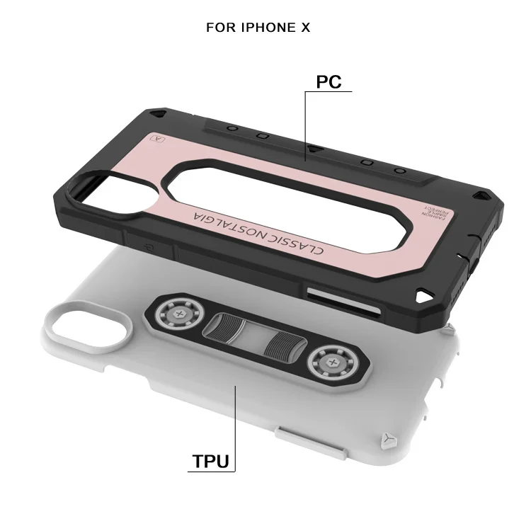 2017 Newest desig TPU+PC Classic vintage tape series cassette tape phone case for iPhonex X for iPhone case for iphone x