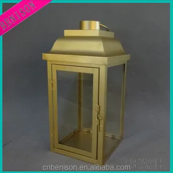 Antique Home Decorative Floor Standing Lantern Gold Metal Candle
