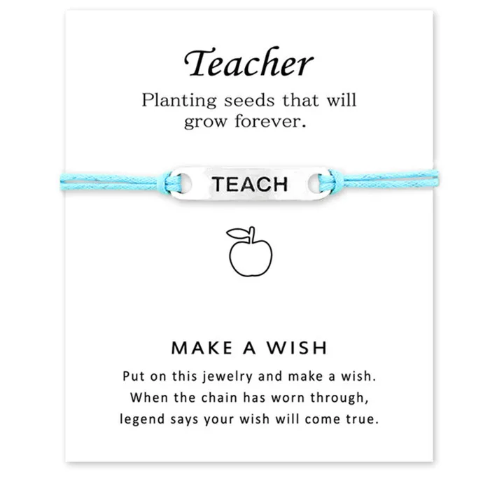 

Customized Friendship Woven Teacher Bracelet Bangle Teach Charm Beaded Jewelry For Teachers Make A Wish Bracelet And Gift Card