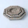 fashionable hexagon shape dark brown wood tray crafts with special design pattern