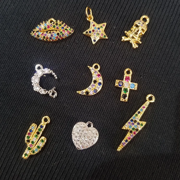 

CZ7720 Mini Rainbow CZ Micro Pave Star Lightning Moon Charms,Tiny Small Multicolor CZ Diamond Charms