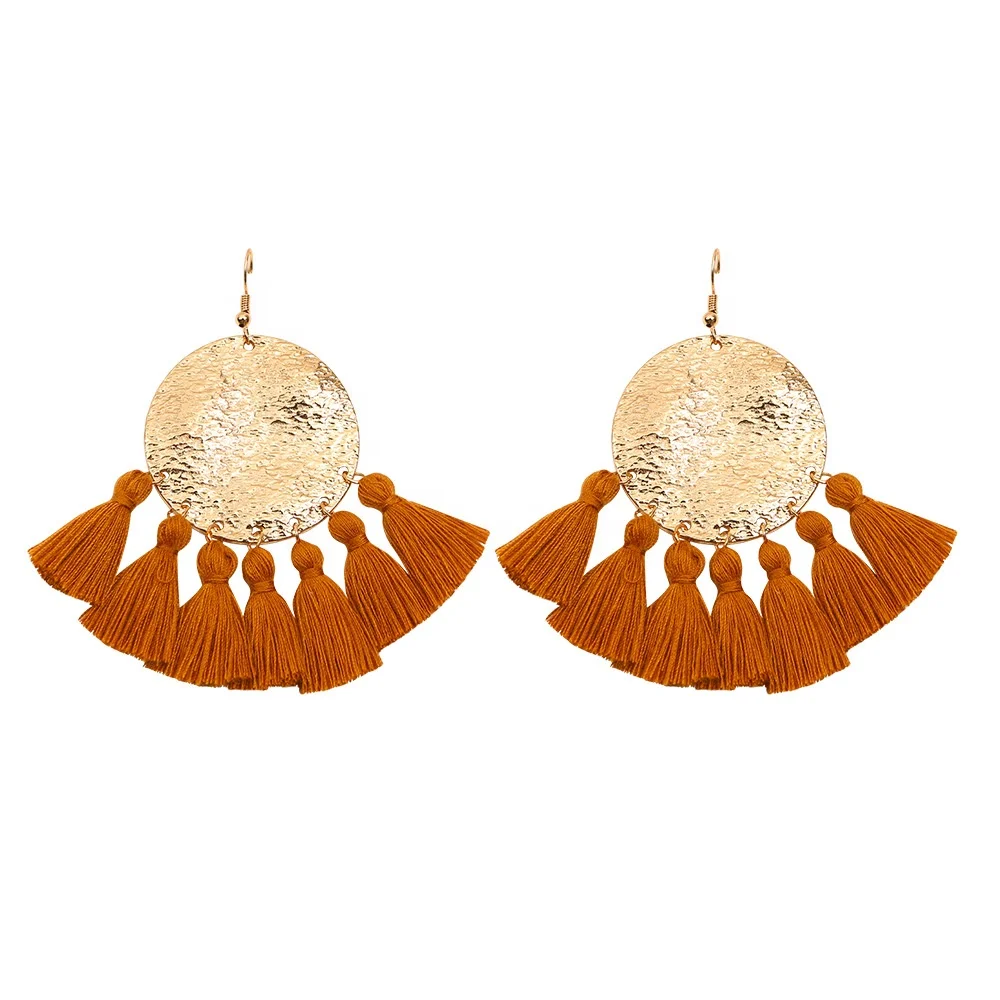 

2019 fashion gold plated and cotton bohemian tassel earrings for women, As picture show