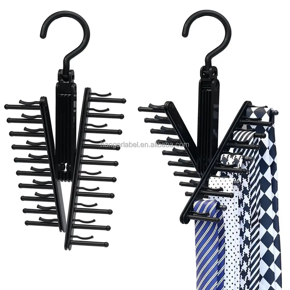 Cross X Hangers,IPOW Black Tie Belt Rack Organizer Hanger Non-Slip Clips Holder With 360 Degree Rotation,Securely up to 20 Ties