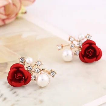 Korean Style Fashion Rose Shaped Pearl Stud Earring Korean Style Fashion Rose Shaped Pearl Stud Earring