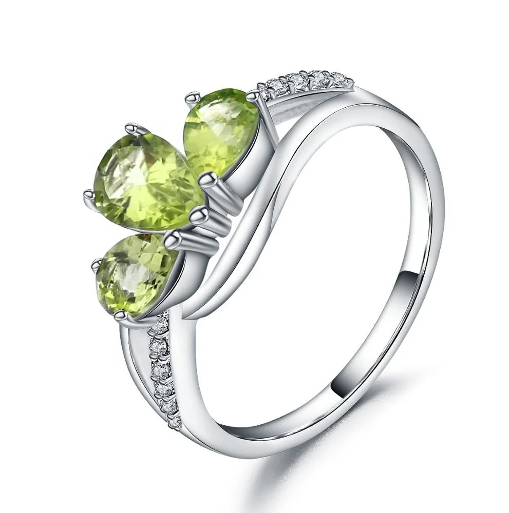 

Abiding Perfect Design Three Stone Ring 925 Sterling Silver Romantic Water Drop Rings Women Wedding Peridot Jewelry