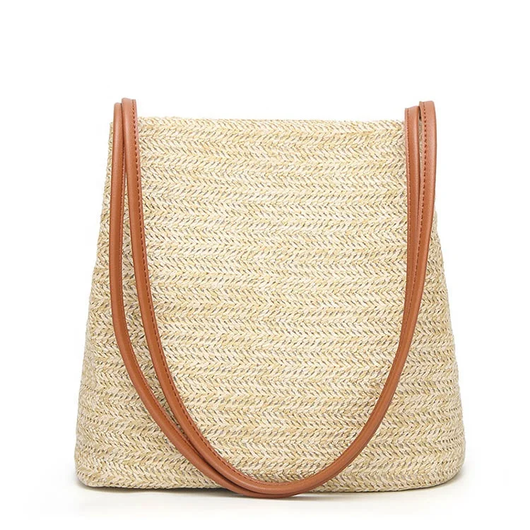 

Handmade Women'S Summer Shoulder Braided Tote Straw Beach Bag