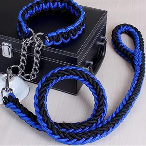Image of Braided Large Dog Leash and Collar Set 15 Colors Dog Training Leads