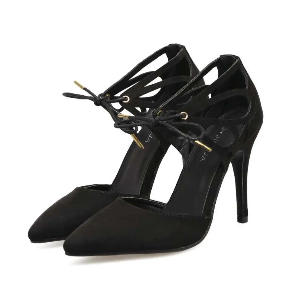 Pump 11cm Stiletto Pointed Toe Dorsay Ankle Strap Dress Shoes Women Charming Pure Color Hollow Belt Buckle Ol Court Shoes Eu Size 34-40