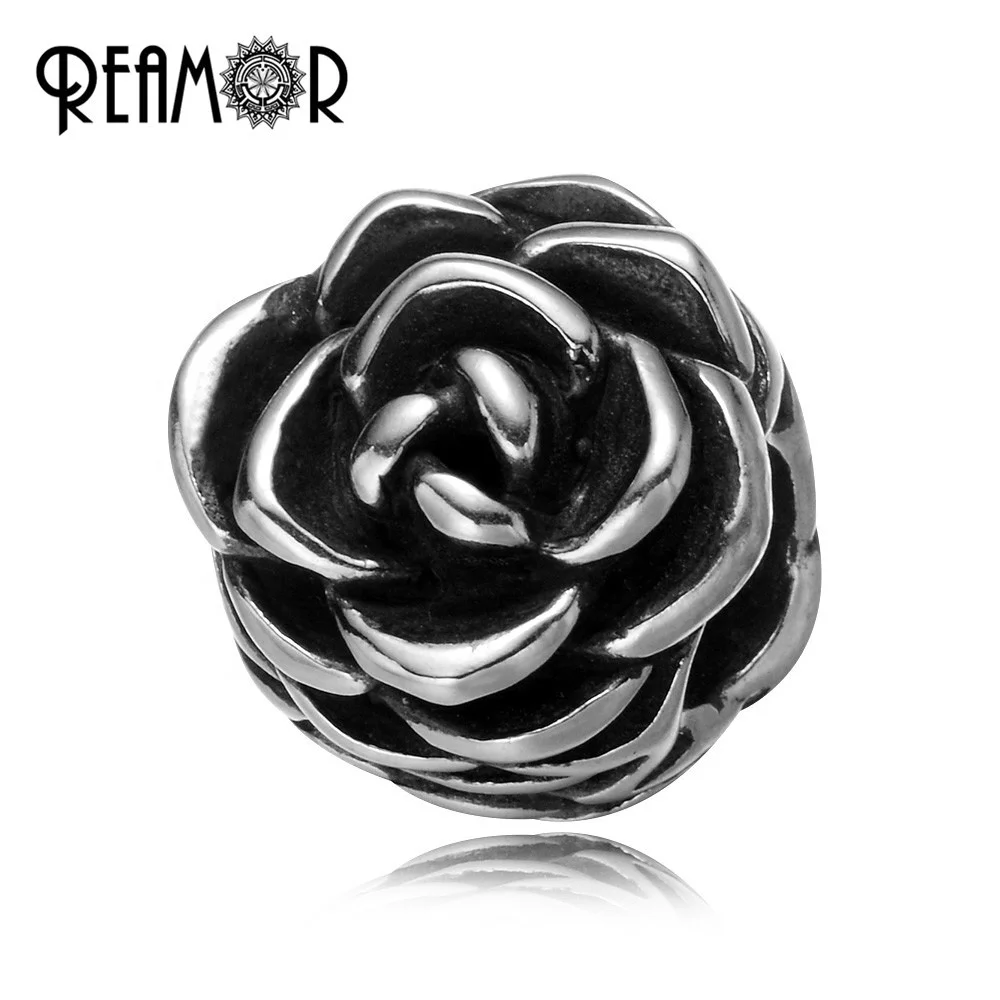 

REAMOR 316l Stainless Steel Rose European Beads Flower Shape Spacer Beads Ladies Accessories Charms for Women Bracelets Making