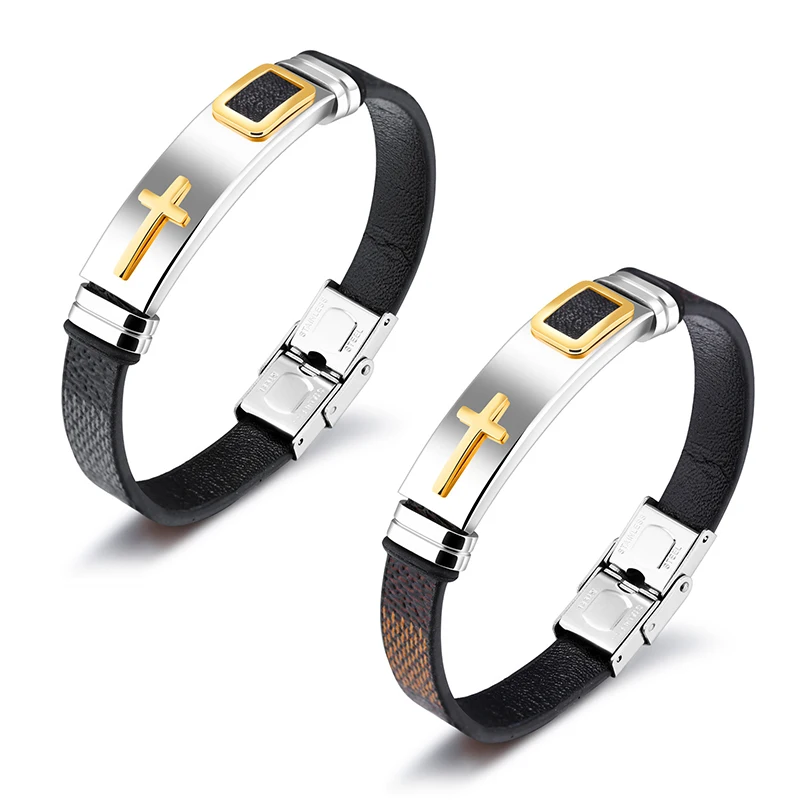 

AP21100 Wholesale jewelry stainless steel bracelet men leather bracelet