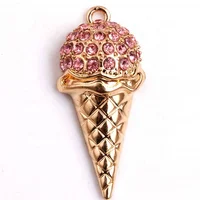 

RP-102 Ice Cream Crystal Rhinestone Chunky Pendant Charms for Kids Necklace Bubblegum Jewelry 40x20mm