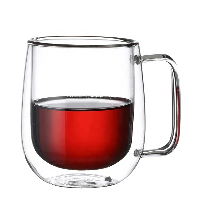 

LFGB Hot Selling Double Wall Glass Reusable Glass Coffee Cup handle tea cup, Transparent, clear