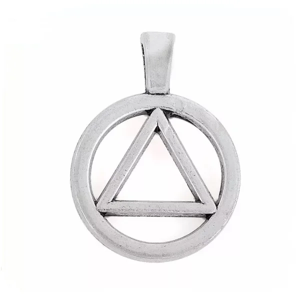 

Antique Silver Plated Open Triangle And Circle Alcoholics Anonymous Recovery Symbol Charm Pendant With Lobster Clasp