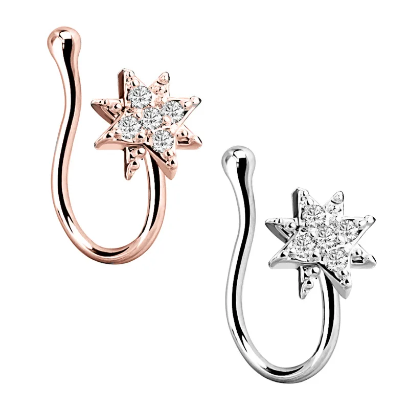 

NUORO Customizable Rose Gold Copper Stars Zircon Decorative Nose Ring Nose Clip Ear Clip Unisex Jewelry