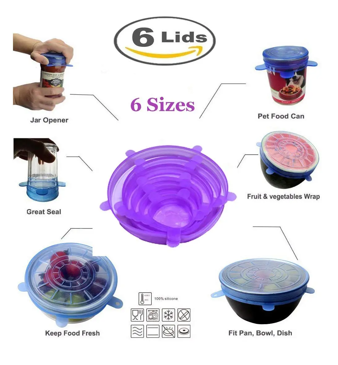 Buy Silicone Stretch Lids Reusable,6Pack Of Various Sizes Silicone