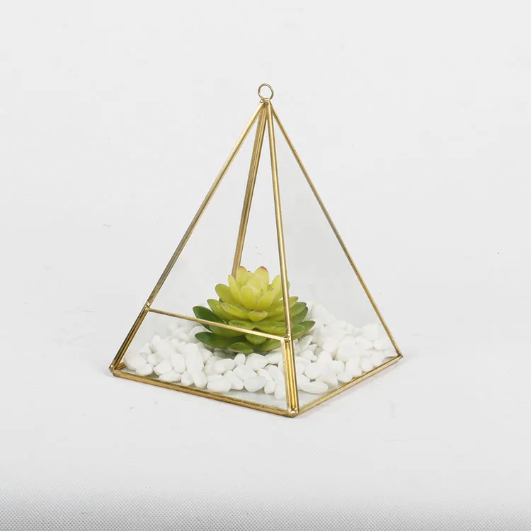 Pyramid Shaped Hanging Glass Box Succulent Wholesale Gold Terrarium Decor