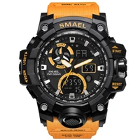 

Luxury Smael 1545 Sports Men Quartz Led Dual Time Clock Military Big Dial Plastic 50m Waterproof Top Brand Digital Analog Watch