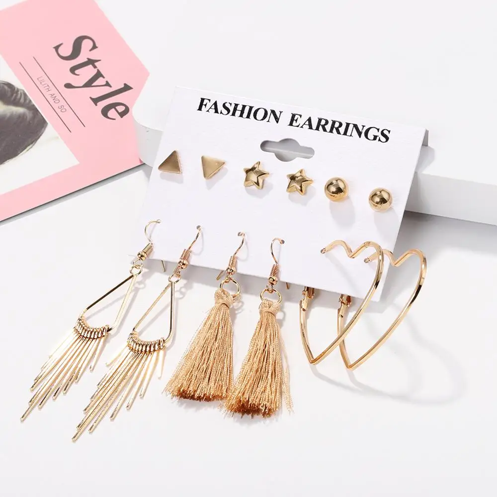 

19012 Dvacaman 2019 Wholesale Fashion Unique Crystal Statement Alloy Metal Tassel Hoop Earrings Jewelry Women Valentine's day, As picture