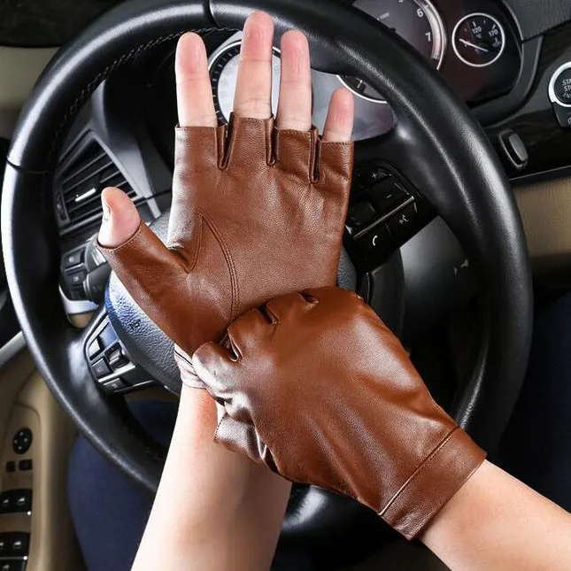 无指手套皮革手套触摸屏驾驶男士摩托手套