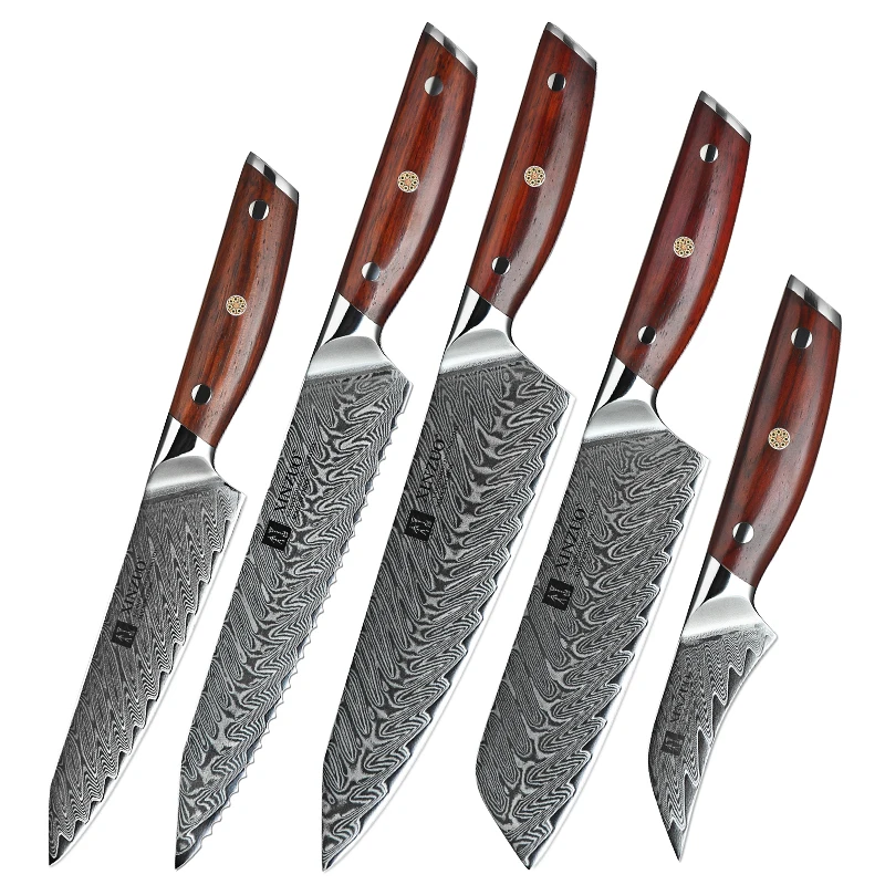 

XINZUO 5 PCS Professional Japanese Real Damascus Steel Kitchen Chef Knife Set Wooden Handle Knives Manufacturer