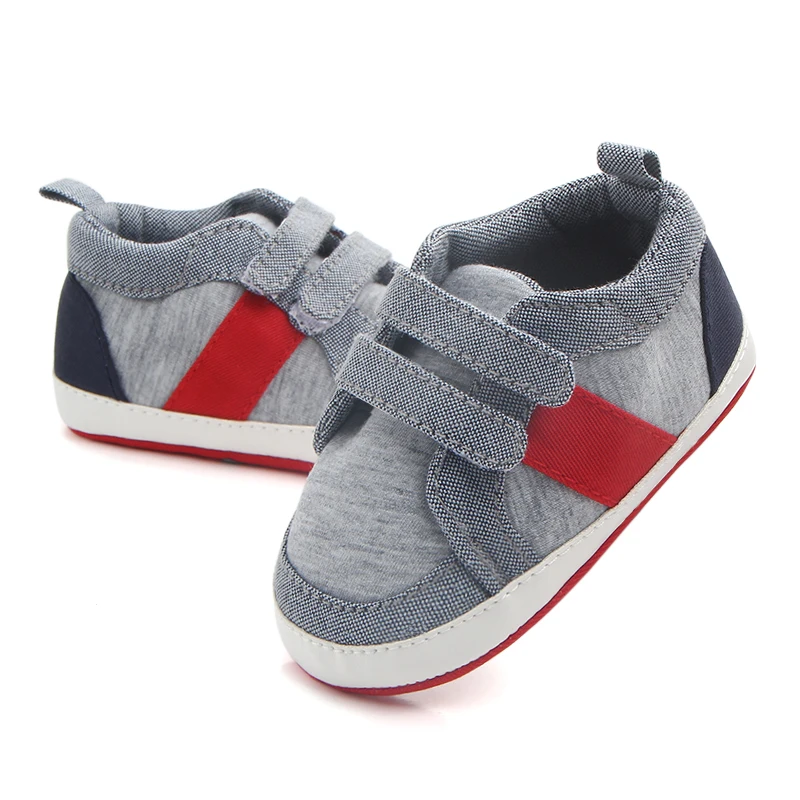 

Wholesale hook&loop canvas baby boy shoes, Grey/beige/blue