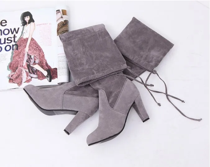 suede thigh high boots block heel