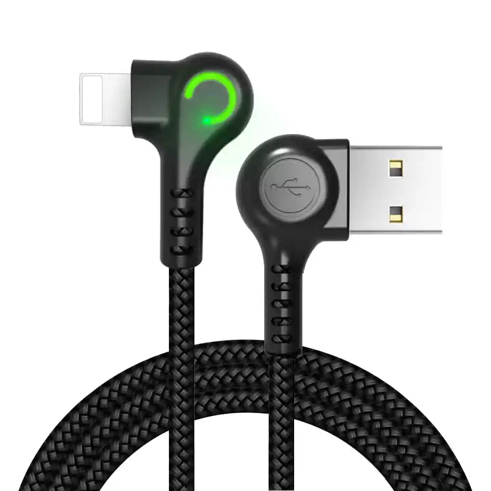 

BEHENDA Free Shipping 90 Degree Game Player USB Data Cord Dropshipping USB Cable for iPhone, Black