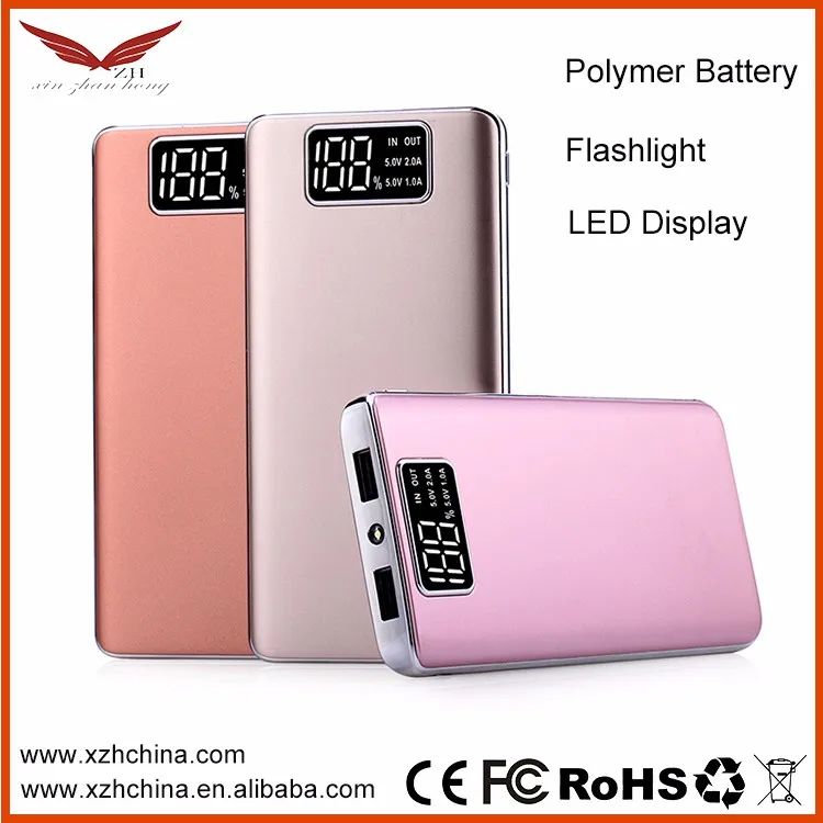 New Ultra Slim Portable Power Bank 10000mah,Dual Usb Flashlight Power