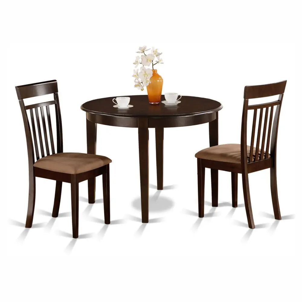 East West Furniture Boston 3 Piece Round Dining Table Set with Capris Microfiber Seat Chairs