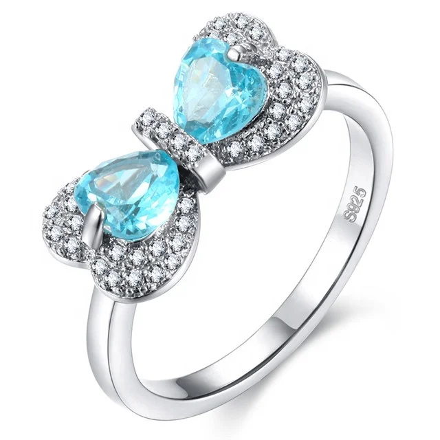 

Cute Blue Bowknot Cubic Zirconia Ring Temperament Bridesmaid Gift Engagement Rings Fashion Jewelry Womens Accessories