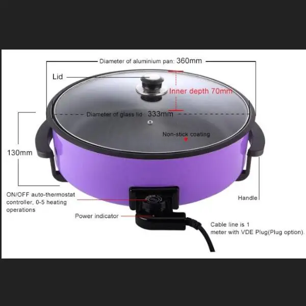 

home appliances electric cooking skillet with non-stick coating electric pizza maker baking pan roasting pan WD-479