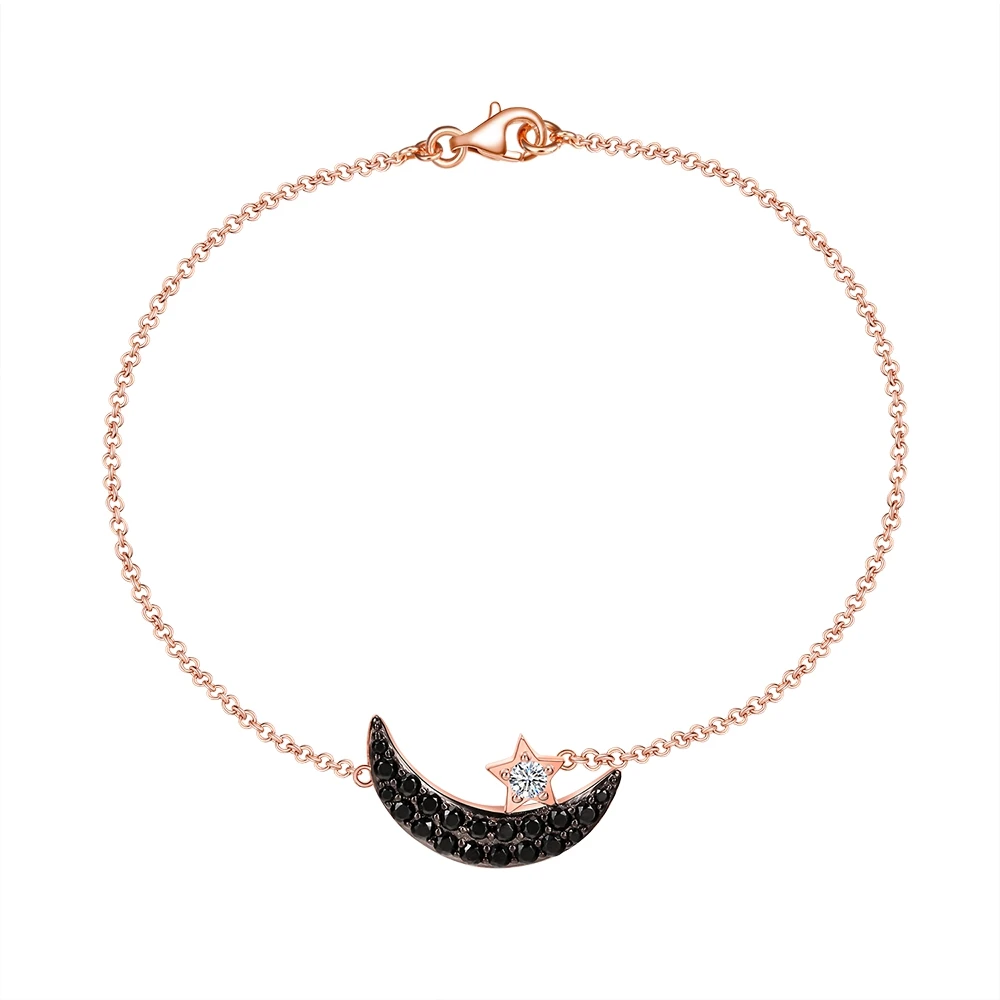 

Fashion Moon Stars Charm Bangle Bracelet With Cubic Zircon